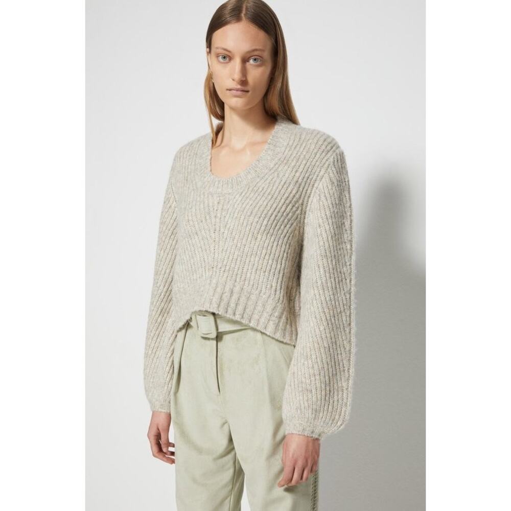 JONATHAN SIMKHAI Addie Lofty Alpaca Sweater Oatmeal Size Medium Chunky Slouchy‎
